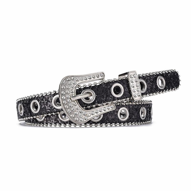 Belt Women'S Rhinestone Pin Buckle Decorative Personality Sequin Belt Women'S Hollow Air Eye Punk Belt Thin