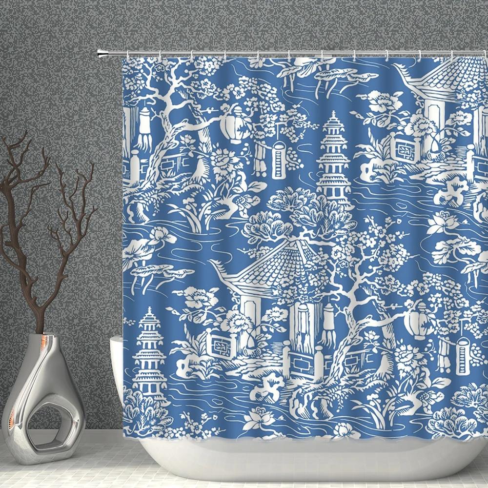 Chinese Style Shower Curtains Waterproof Fabric Flower Bird Eagle Horse Bathroom Curtain With Hooks Bath Screen Home Decoration