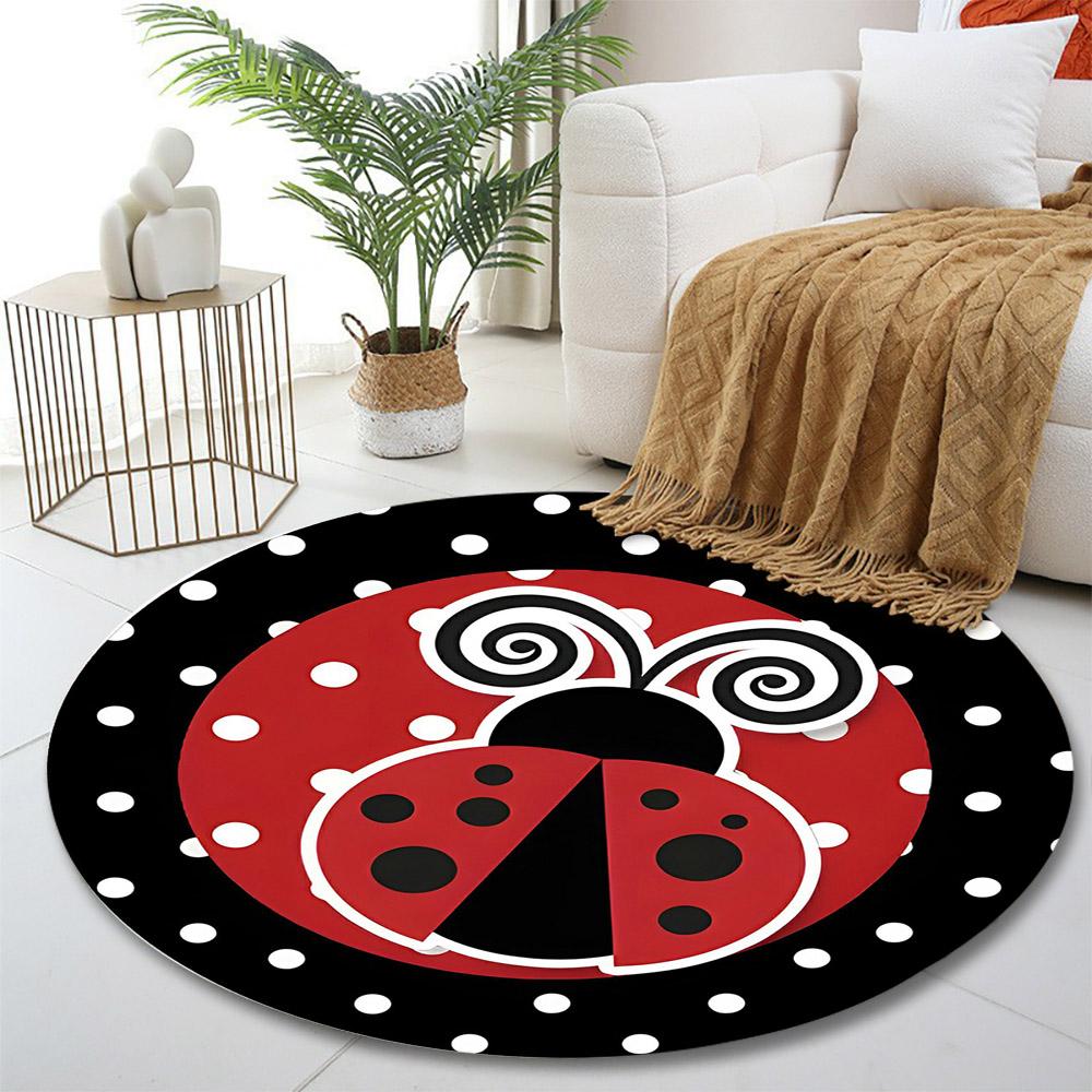 Ladybug Polka Dot Rug Design Print round rug, living room, bedroom, playroom carpet, non slip floor mat, gift