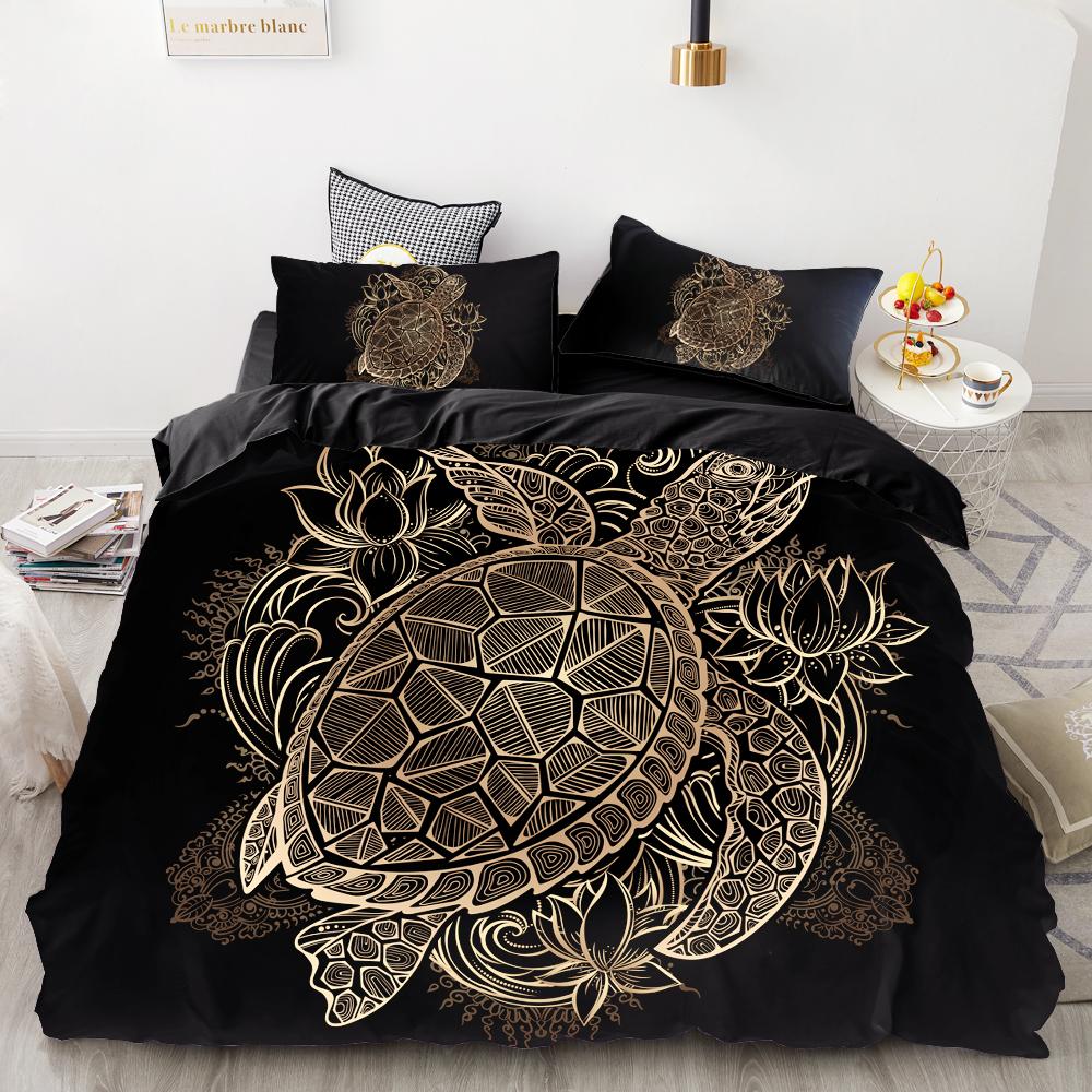 3D HD Digital Printing Bedding Set,Black Duvet Cover Set Queen Cal King,Bedclothes Golden Dragonfly Drop Shipping