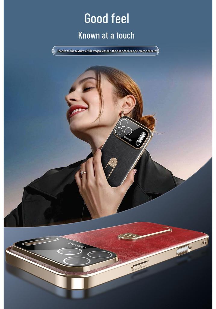 iPhone 17 Electroplated Leather Case with Stand for Apple 16 Pro Max