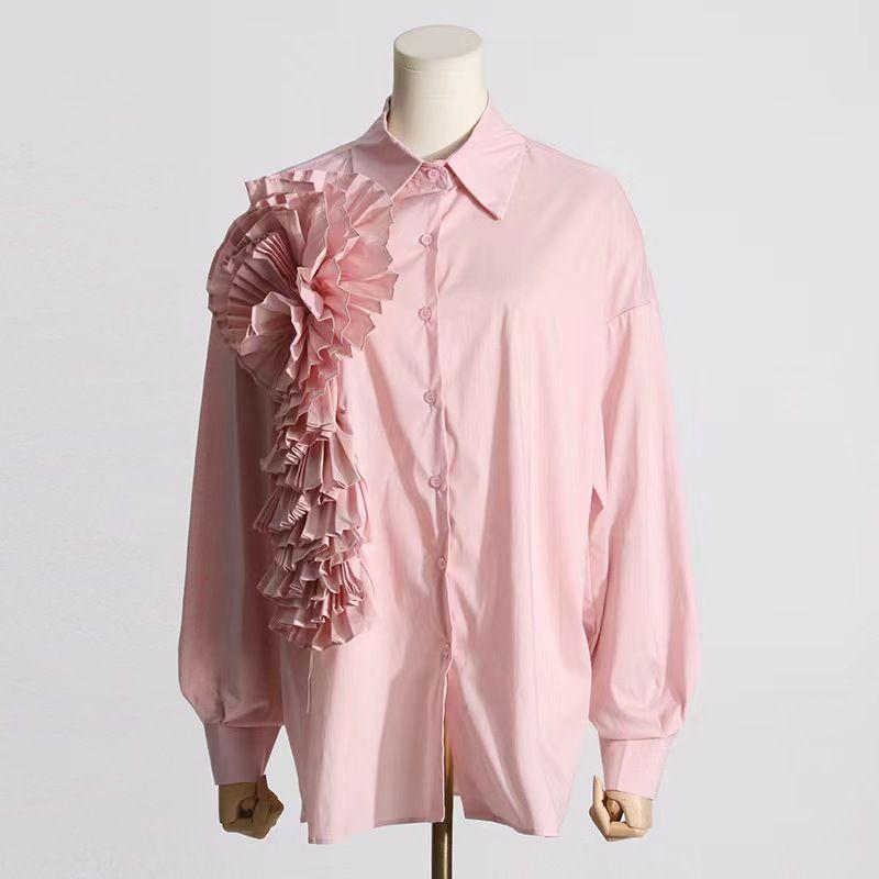 

French style Design Three-Dimensional Flower Shirt Fashion Three-Dimensional Flower Shirt Pink M