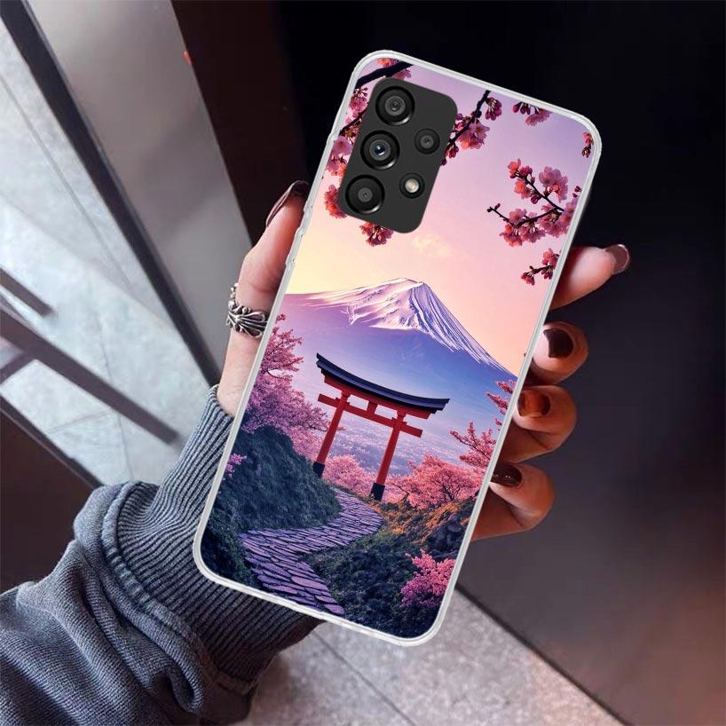 Japanese Cherry Mount Fuji Phone Case For Samsung Galaxy A12 A52S A42 A32 A22 A51 A50 Note 20 Ultra 10 S10 Plus A71 A70 A31 A30