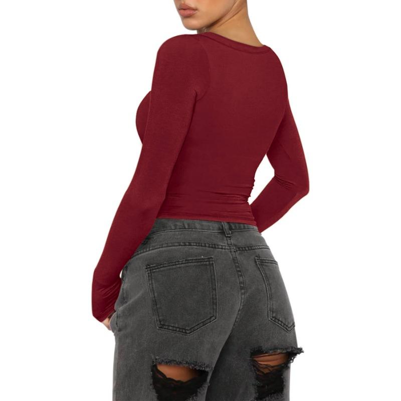 YYFS Women's Fashion Casual Spring Autumn Solid Color Print Long Sleeve V-Neck Blouses & Shirts