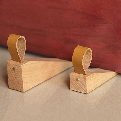 Wood 1Pcs Kitchen Home Leather Rope For Store Dorm Nail-free Wall Protector Door Stopper Non-Slip Stoper Triangular Wedges