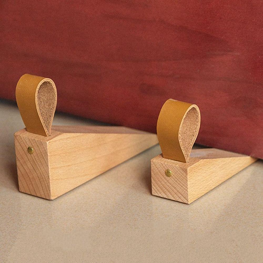 Wood 1Pcs Kitchen Home Leather Rope For Store Dorm Nail-free Wall Protector Door Stopper Non-Slip Stoper Triangular Wedges