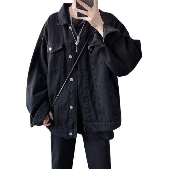 

Мужское пальто-карго с лацканами, множеством карманов, однобортное джинсовое пальто, повседневная джинсовая куртка в спортивном стиле, уличная одежда 4XL чёрный