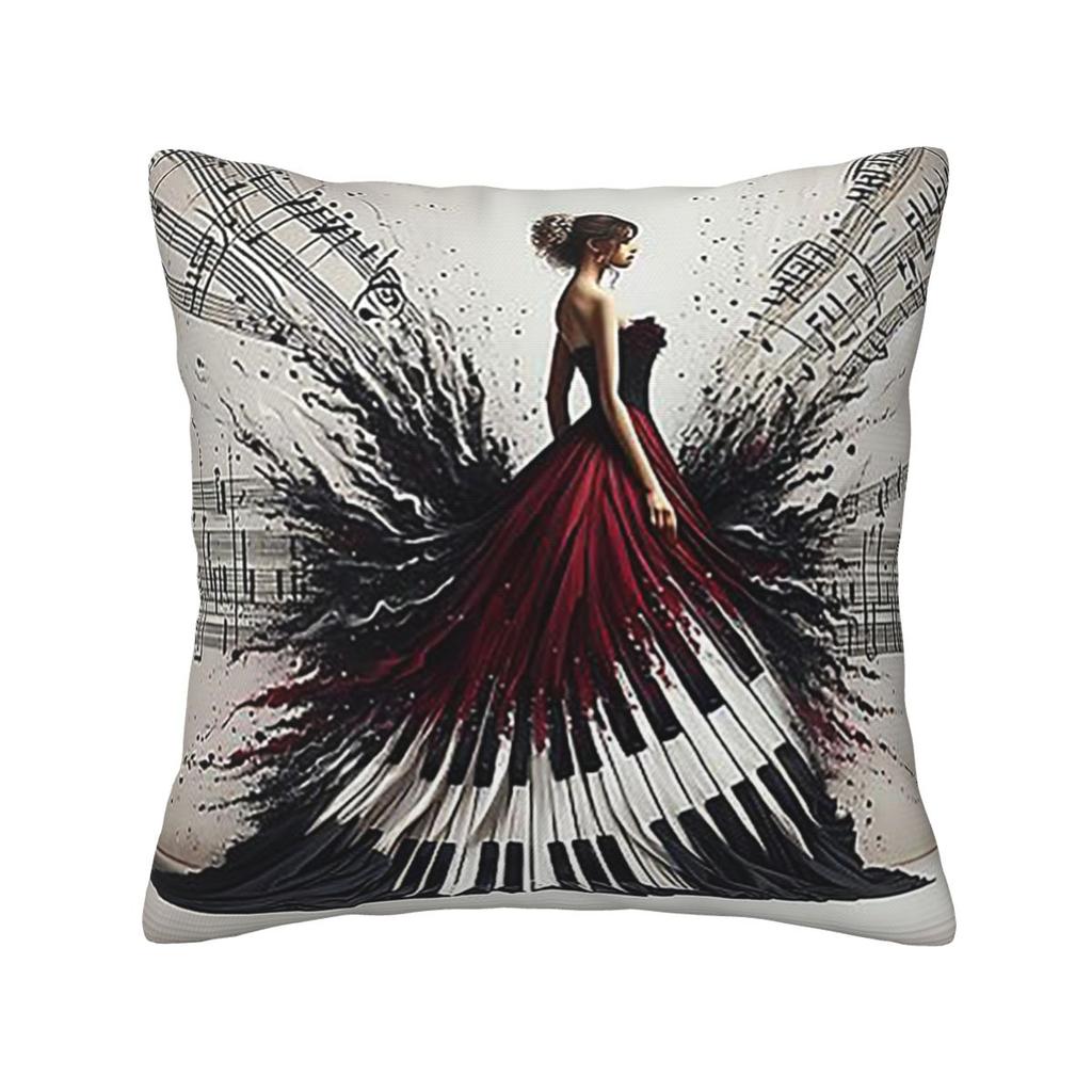 Beautiful Lady Piano Musical Notes, Wavy Dress Square Pillowcase Pillow Cover Cushion Comfort Throw Pillow for Home Bedroom
