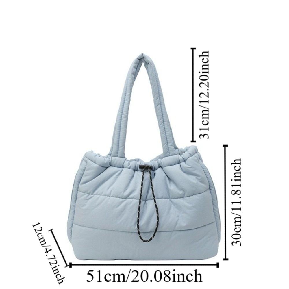 Versatile Puffy Quilted Tote Bag Down Large Capacity Underarm Bags Drawstring Shoulder Bag Casual