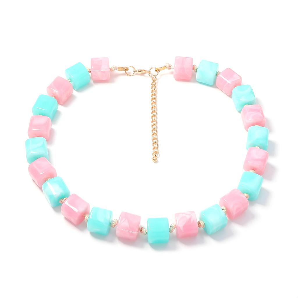 Fashion Versatile Creative Color Smudge Geometric Resin Square Beaded Necklace Simple Trend Women's Necklace