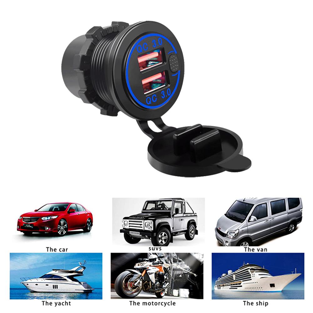 Cargador de coche con doble puerto USB QC3.0, toma de carga rápida con voltímetro e interruptor, 12 V/24 V, cargador de teléfono automático