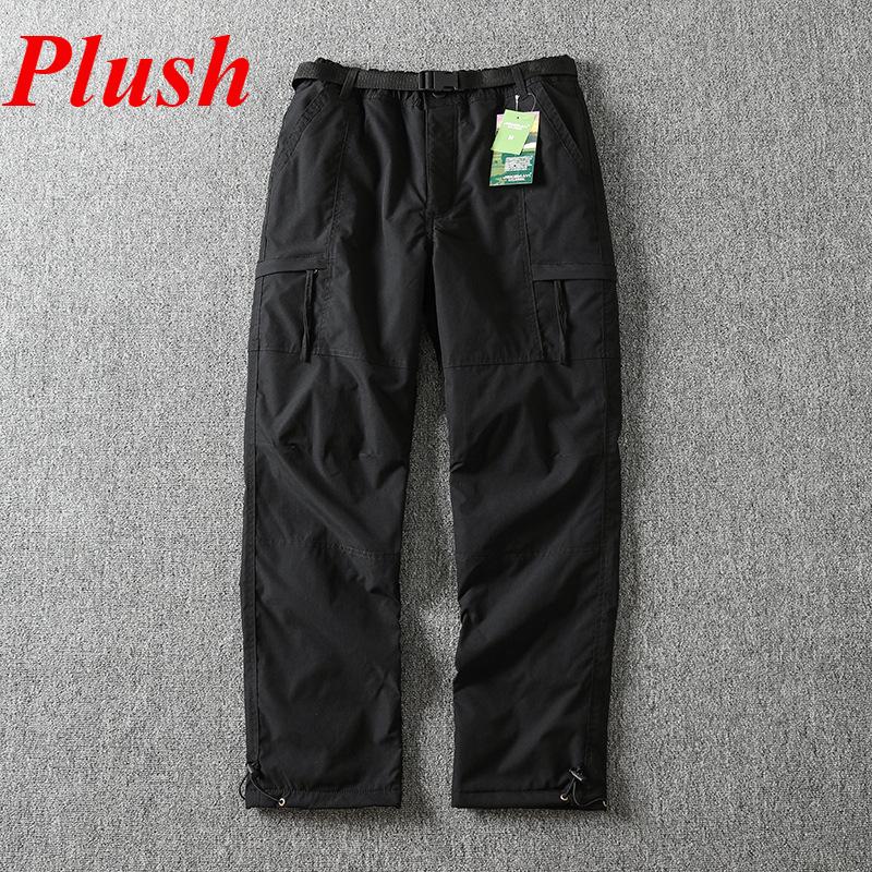 Nové Cargo Kalhoty Pánské Plyšové Teplé Rovné oversize oblečení Jednobarevné Šedé Všestranné pracovní oblečení Černé Joggers Bavlna Ležérní kalhoty
