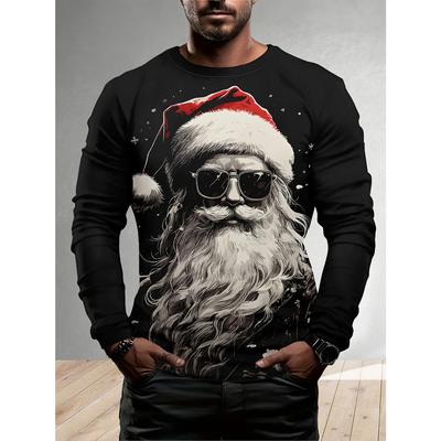 Christmas Theme Spring and Autumn Round Neck 3D Printed Top Fashionable Casual Long Sleeved Men's T-shirts
