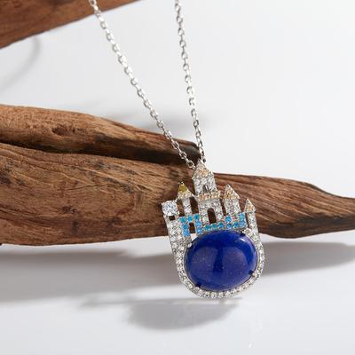 Personalized Earrings Castle Colored Treasure Pendant S925 Sterling Silver Inlaid With Natural Lapis Lazuli Gemstone Necklace Women'S Jewelry