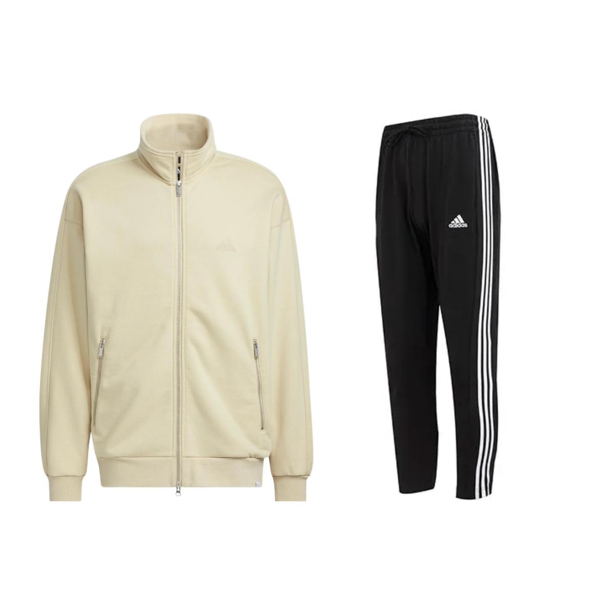 

Adidas Solid Color Stand Collar Full Zip Jacket Retro Stripe Logo Straight Leg Knitted Pants Casual Sports Suit Men suit IK3463+IC0044 XXL