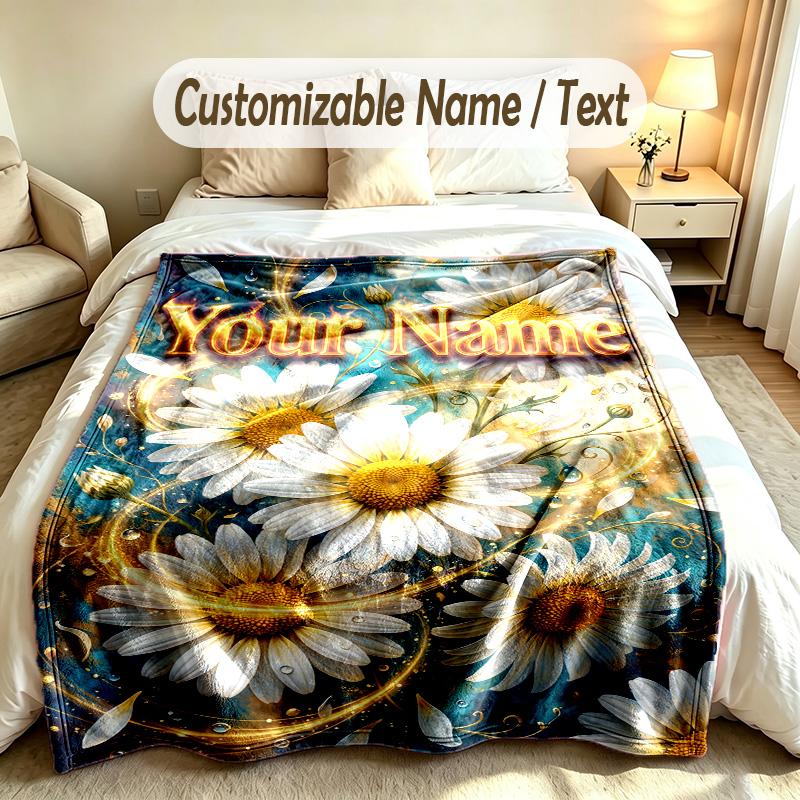 Floral Garden Theme Soft Blanket Personalized Custom Name Text Print Warm Blanket Home Sofa Bedroom Decor
