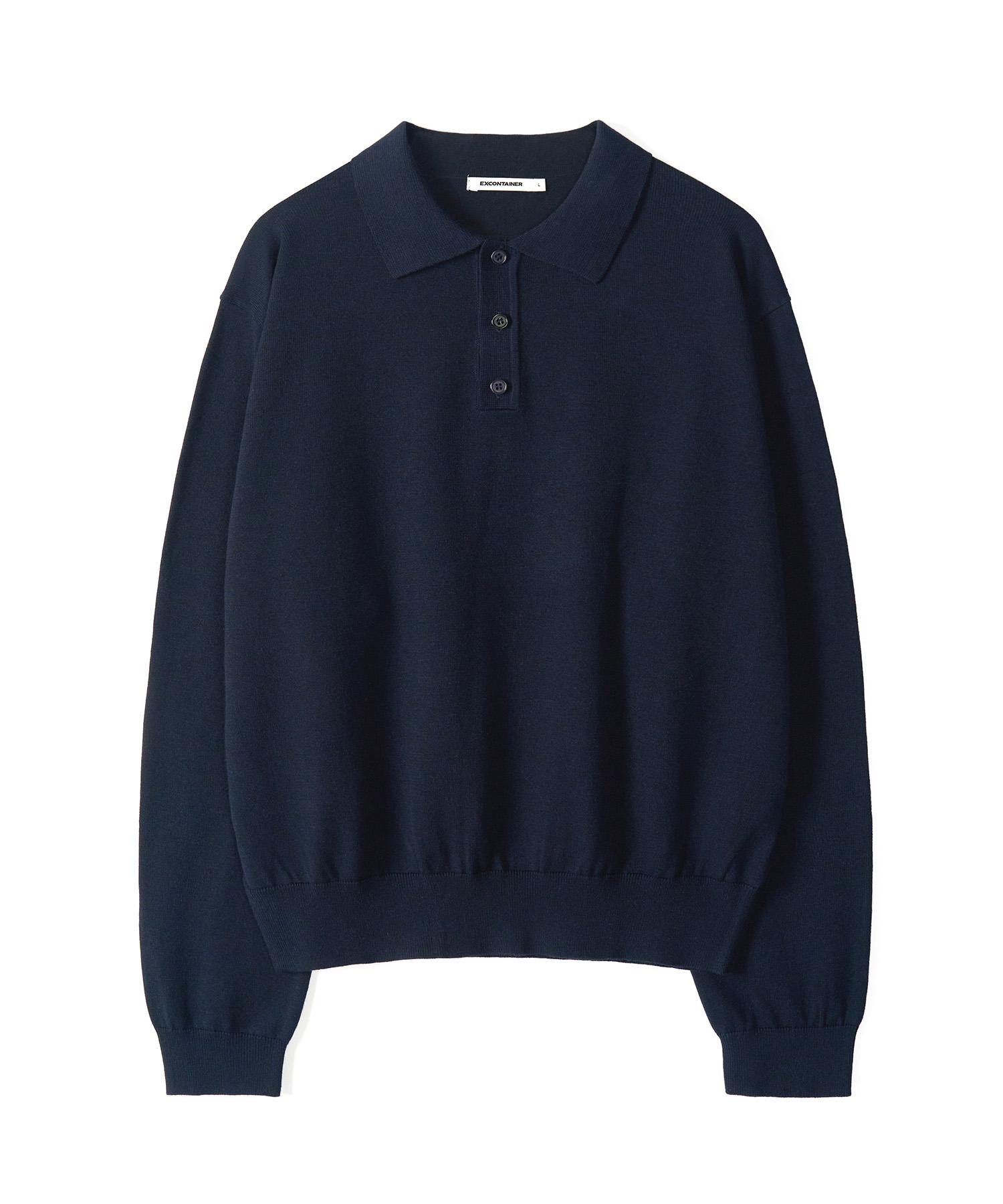 X Container Daily Button Collar Knit (Dark Navy) M/Free