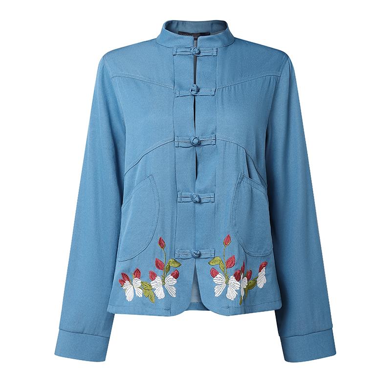 ZANZEA Women Casual Stand Collar Long Sleeve Floral Embroidery Blouse