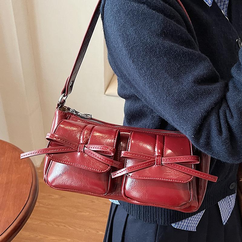 Winter Maillard retro ballet style bow multi-pocket underarm bag personalized versatile single shoulder messenger women's bag