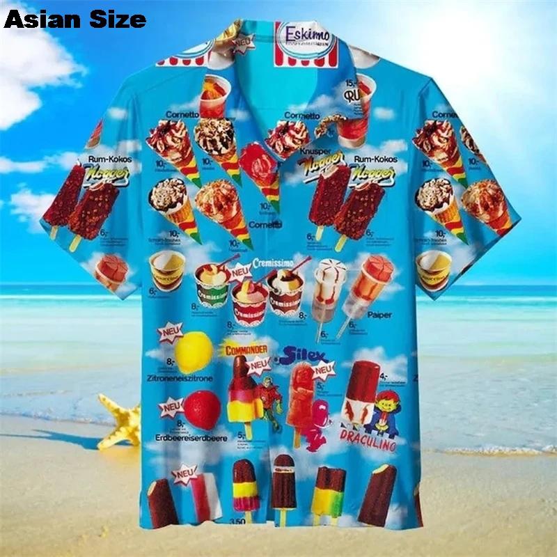 Hawaiian Shirt For Men Summer Cold Ice Cream Short Sleeve Shirt Tops Casual Popsicle Blouses Icecream Female Button Clothes