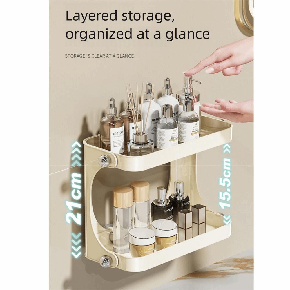 Double-Layer Bathroom Storage Rack Suction Cup Waterproof Shower Storage Holder Large Load Bearing Side Hooks