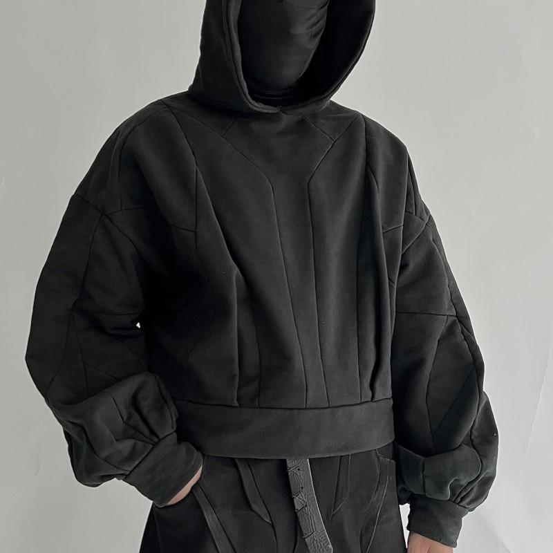Unisex Gothic Streetwear Hooded Sweatshirt With Pleated Detail Loose Fit Long Sleeve Fall Winter Casual Top