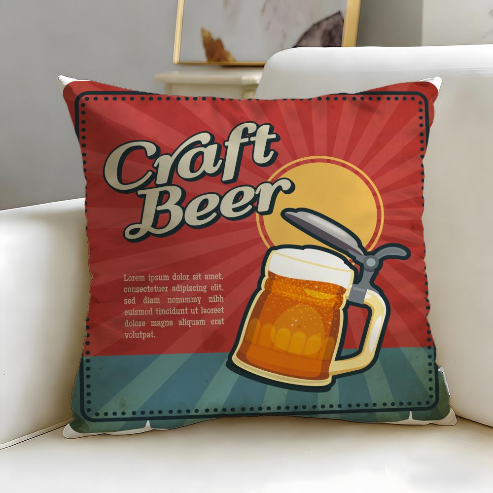 Classic Theme Beer Wine Cushion Cover Soft  EasyWash Pillow Case  Versatile for Couch Bed Travel and Office