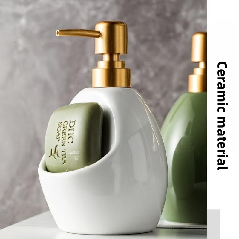 Modern Ceramic Hand Soap Dispenser with Pump , Dual In 1 Soap Holder , Dispenser, Elegant Bathroom Countertop Organizer for Home, Hotel, Spa