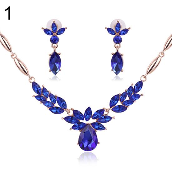 Dámsky kamienkový kvetinový prívesok náhrdelník zo zliatiny náušnice súprava svadobných šperkov