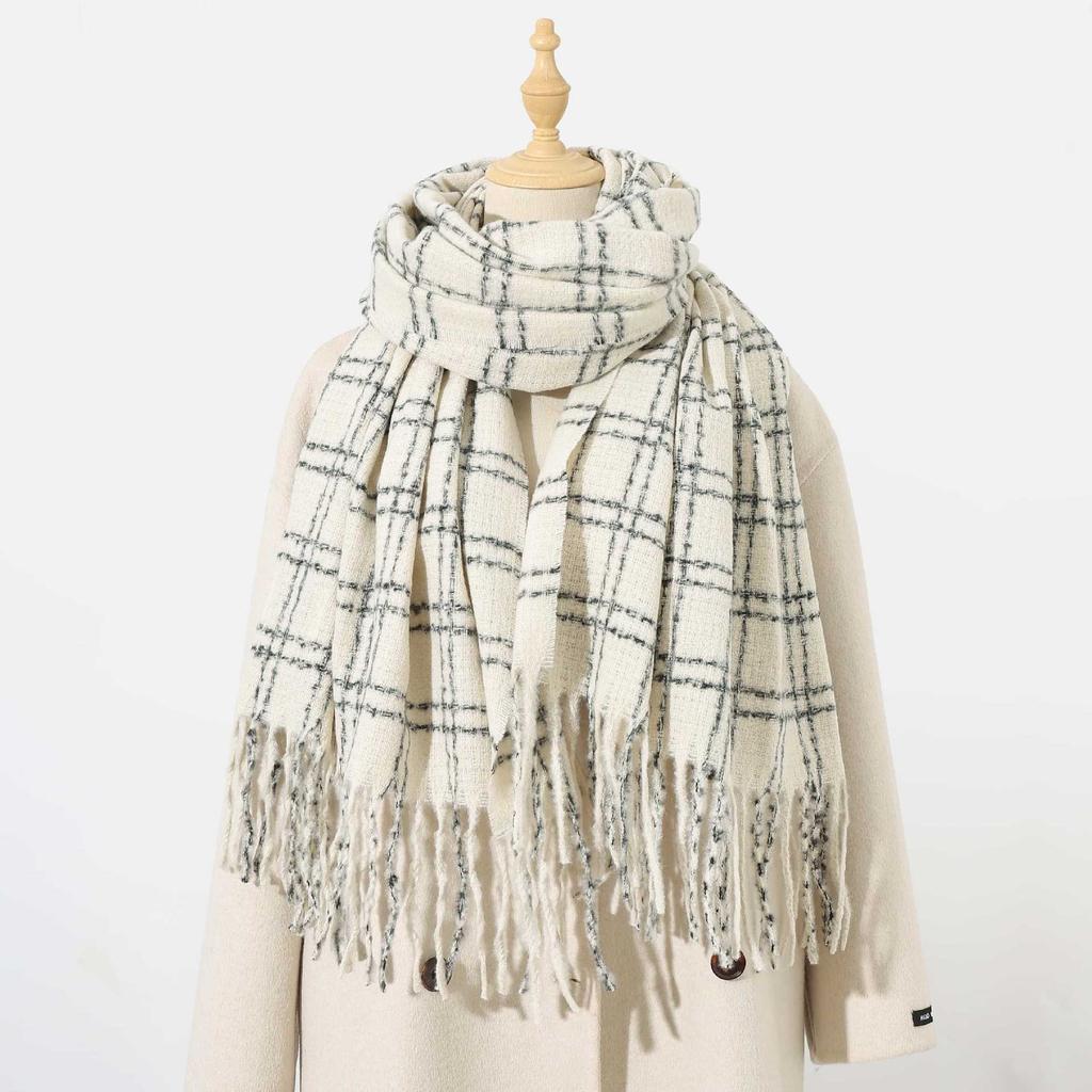 Cashmere scarf flat replacement! Advanced sense of color scheme plaid scarf warm and thickened winter versatile atmosphere scarf