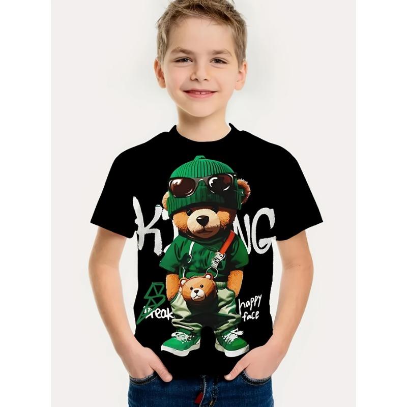 Dětské Chlapecké oblečení Krátký rukáv Cool Bear Potisk Dětské Letní oblečení Chlapecké triko Ležérní Stylové dívčí oblečení Dětské topy s výstřihem