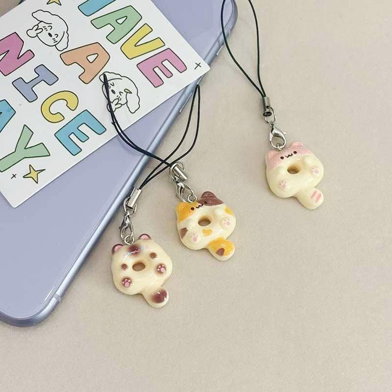 6Pcs/Set Cat Cookie Phone Charm Strap Soft Kawaii Kitty Couple Keychain Pendant Cute Lanyard Keycord Bag Decoration Gift