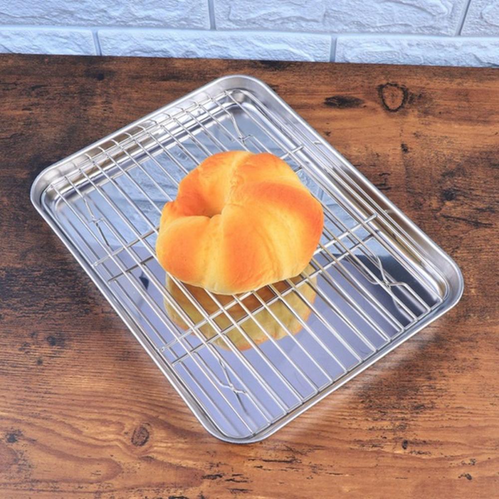 Steel Kitchen Grill Draining Oil Barbecue Sheet Cooling Grid Rack Baking Tray Pan BBQ Plate