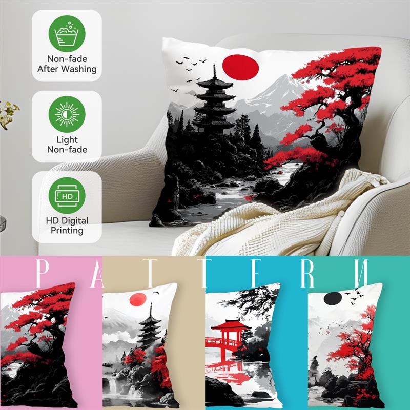Japan Landscape Cushions Pillowcase Printed Polyester 45X45Cm Throw Pillow Cover Decorative Sofa Cushion Pillowslip Home Decor