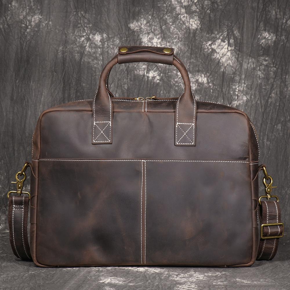 Retro Men'S Bag, Genuine Leather Men'S Laptop Bag, Crazy Horse Leather One-Shoulder Messenger Business Bag, Cowhide Briefcase.