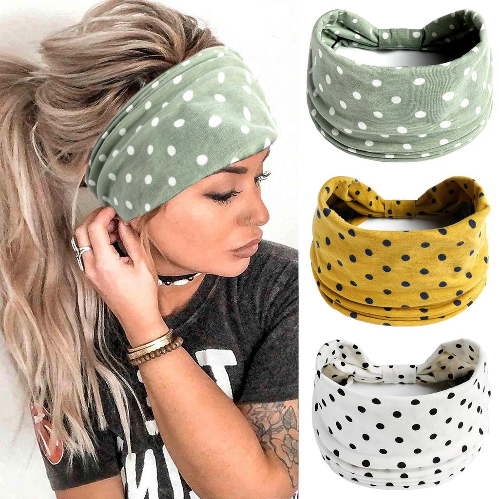 Wide Black Polka Dot Sports Headband for Women - Simple Elastic Fitness Style
