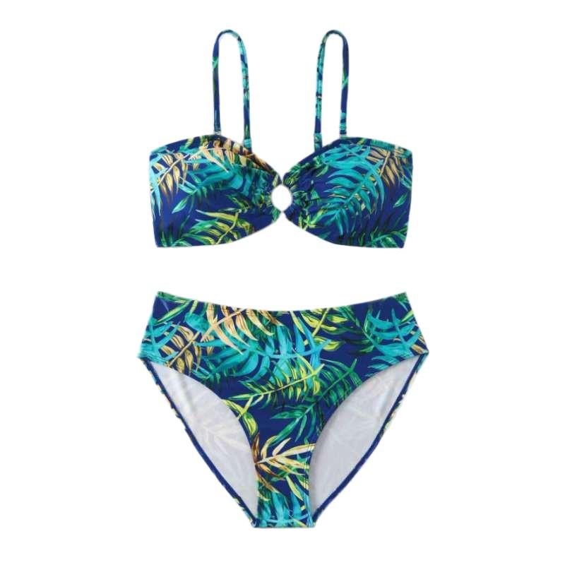 Swimsuit Women's New Print Tube Top Gathering Swimsuit High Waist and Thin Sexy Split Bikini Beach Vacation Swimsuit