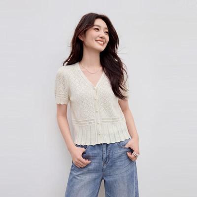 French Style Lace Knit V-Neck Cardigan
