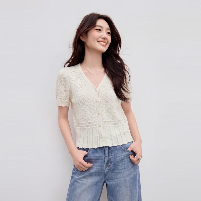 

Кружевной вязаный кардиган в французском стиле с V-образным вырезом S