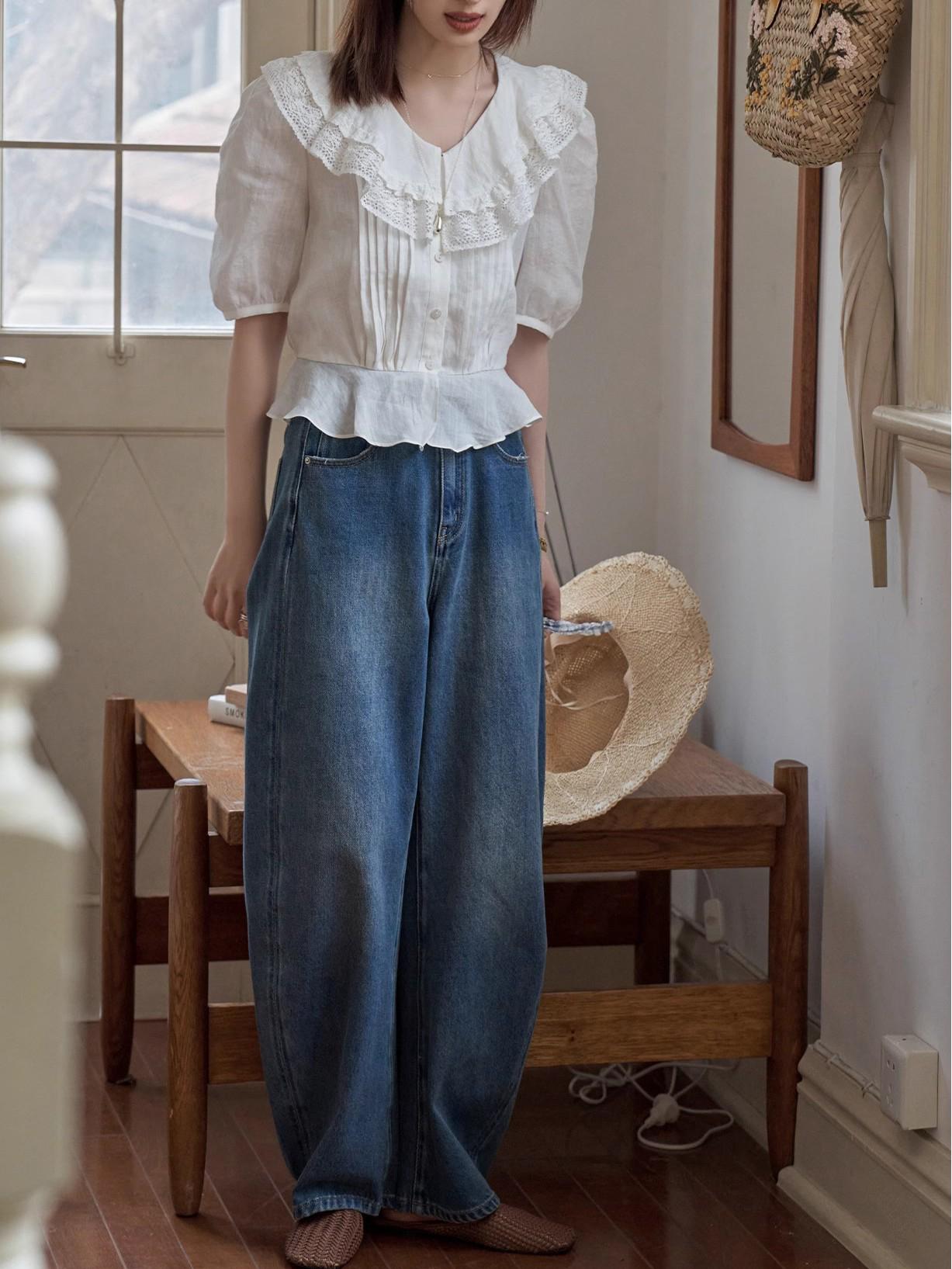 

White Drawing Studio 360-Degree Fit Wide Leg Jeans for Women - Spring/Autumn Loose Straight Leg Pants XL синий