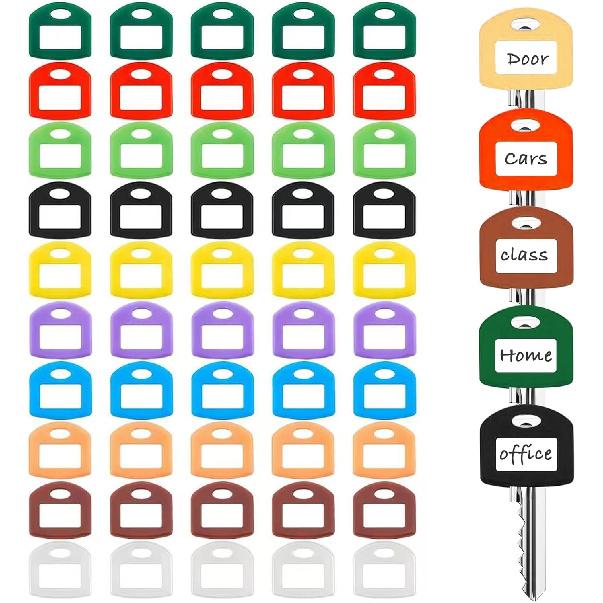 50 Pack Colored Key Covers with Labels - Silicone Key Identifier Caps for Home & Office Organization, Fits Standard House Keys, 10 Colors