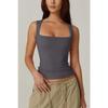 New Summer Women's Square Neck Sleeveless Double Layer Basic Slim Fit Tank Top Black