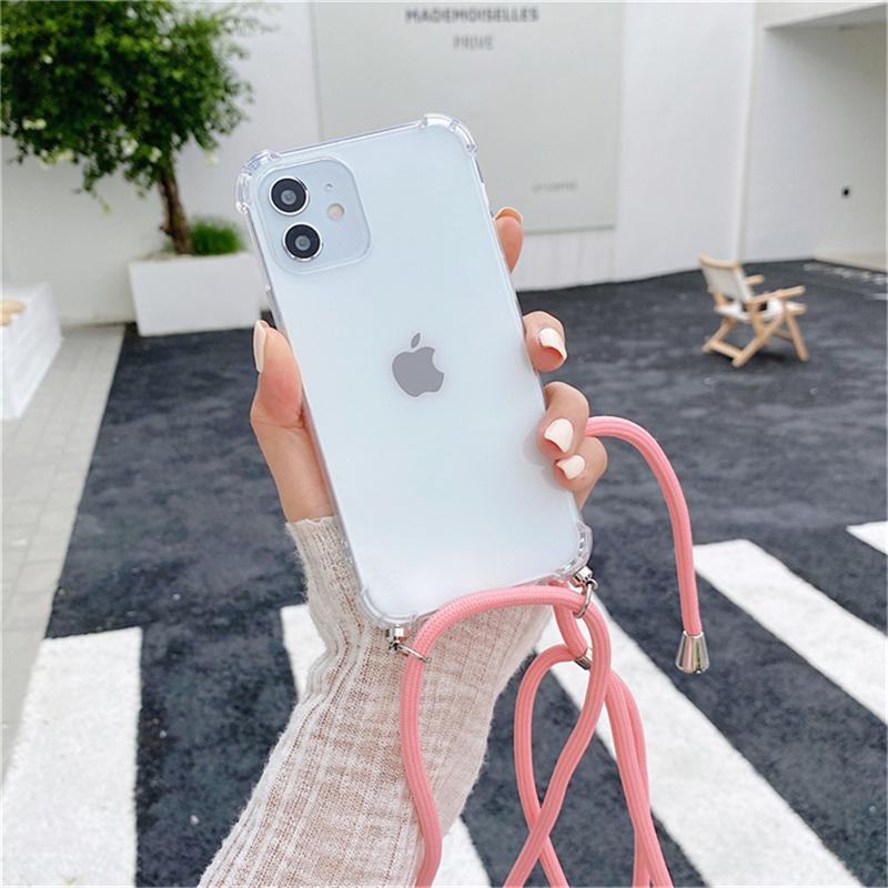 

Necklace Lanyard Strap Chain Phone Case For iPhone 16 15 14 13 Pro Max 12 11 XS X XR Mini 7 8 Plus Transparent Soft Rope Cover For 7Plus or 8Plus&Case & Strap