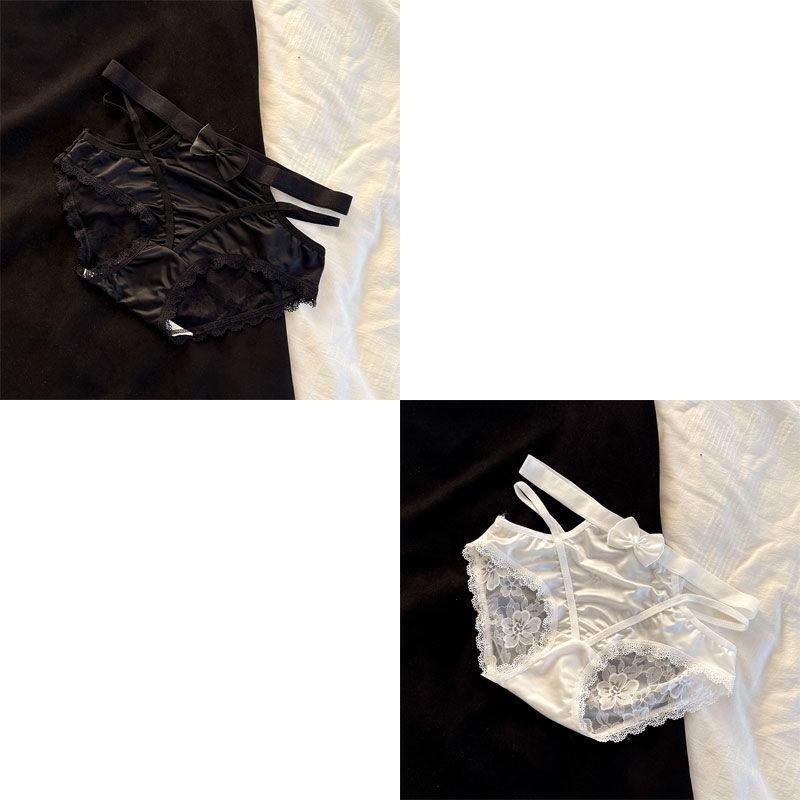 Lace Satin Low Waist Women's Briefs - Sexy French Style with Thin Straps