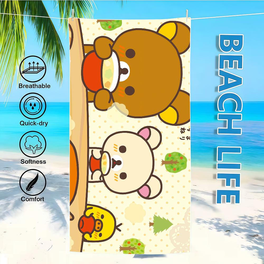 R-rilakkumas-es Towel Textile Bathrobe Beach Quick-Drying Lightweight Cute Portable Camping Swim Pool Cartoon Travel