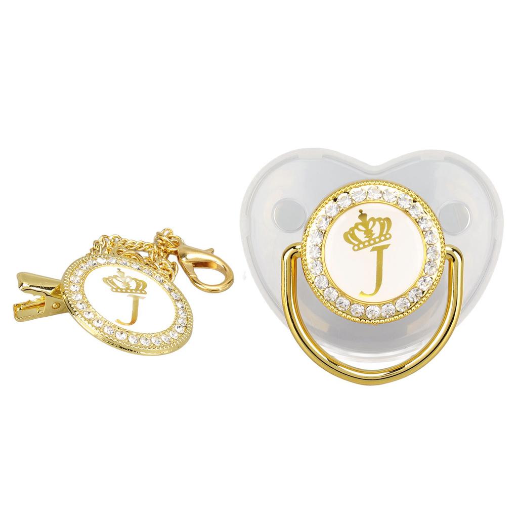 Baby Pacifier Teething Golden Rhinestone Nipple Letters Pacifier for Baby Baptism Bathing