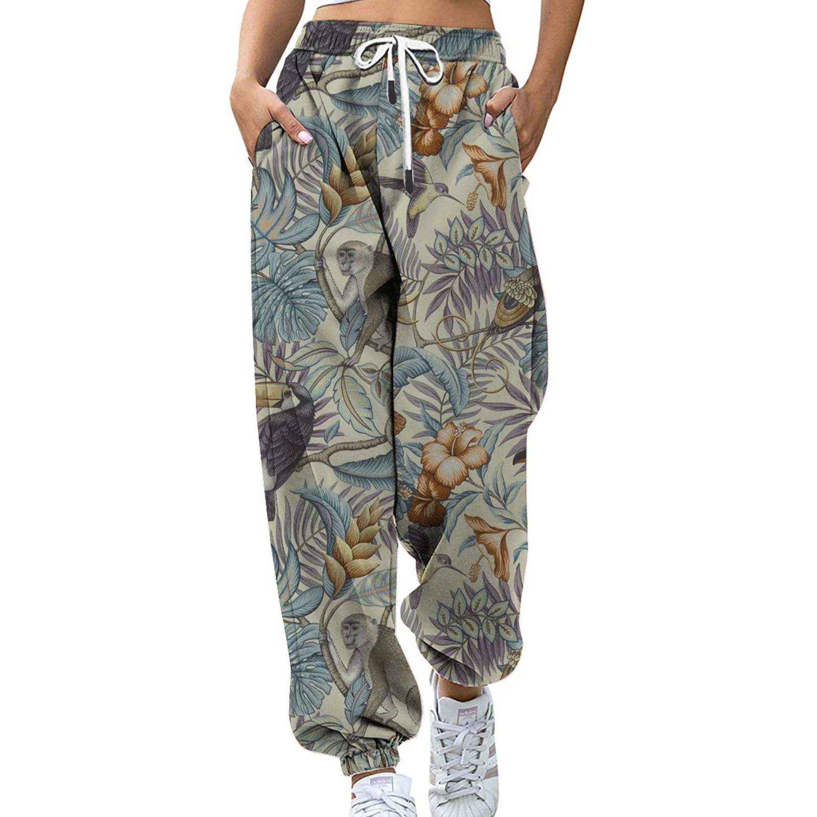 

Женская мода, повседневные спортивные брюки с цифровым цветным принтом, свободные брюки M бронзовый