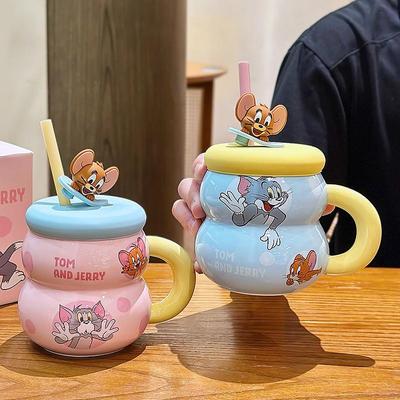 Mid-Autumn Ceramic Couple Mug Set: Cat & Mouse Design with Lid - Perfect High-Value Gift