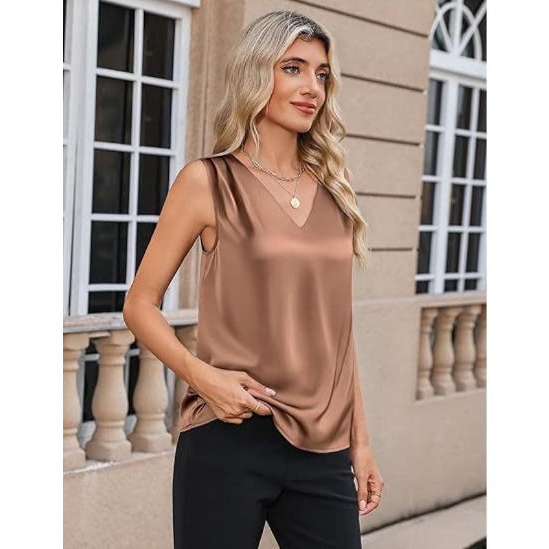 BITCED Women's Fashion Casual Solid Color Print Sleeveless V Neck Blouses & Shirts