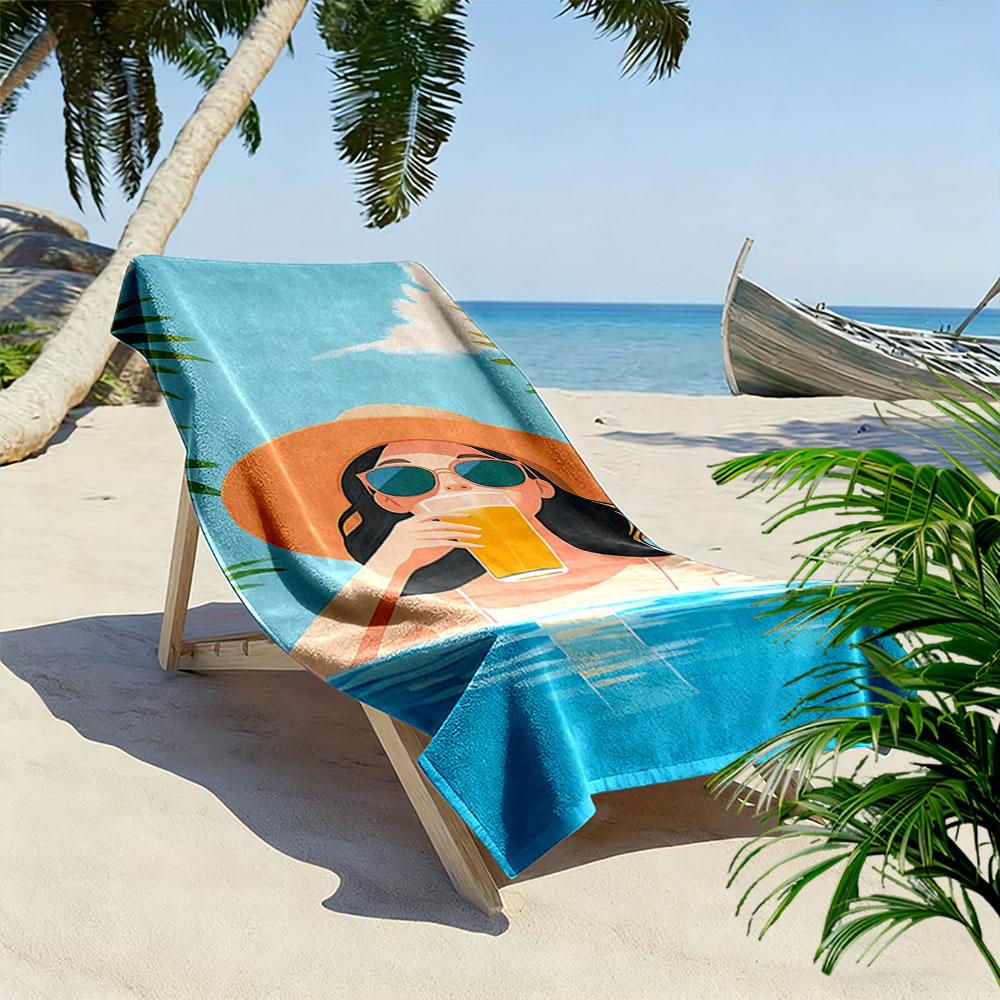 Summer Girl with Orange Drink Beach Towel Quick-drying for Travel Outdoor Sports Jogging Beach and Swimming